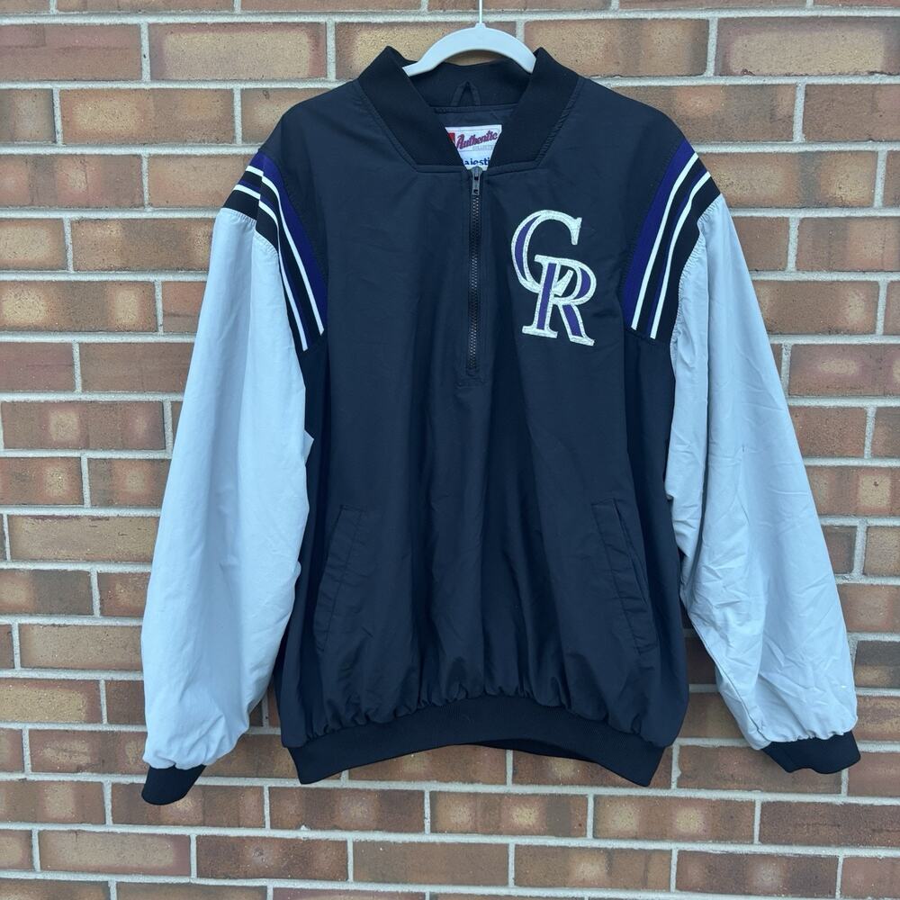 Vtg 90s Colorado Rockies XXL Embroidered MLB Windbreaker Jacket Pullover 1/4 Zip